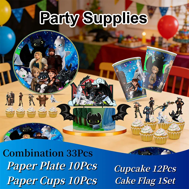 Platos de cumpleaños de Cómo Entrenar a tu Dragón temática anime - imagen 2