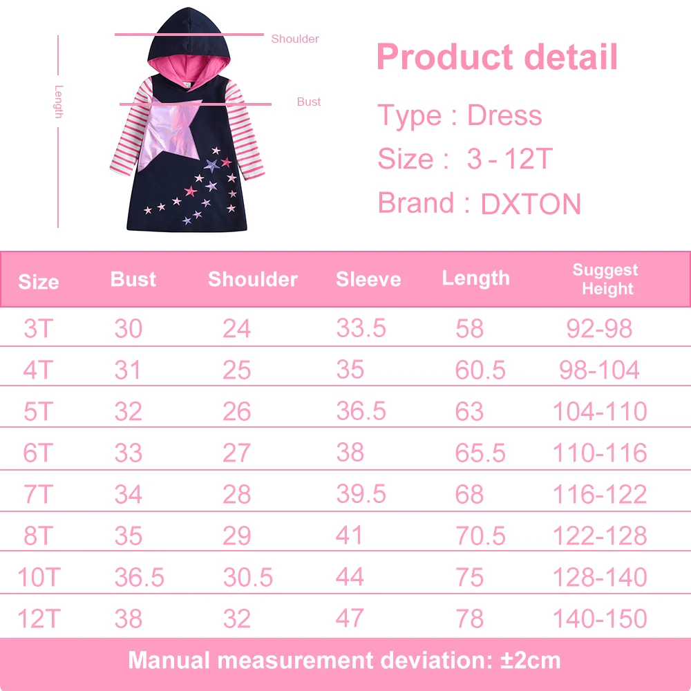 DXTON vestido con capucha para niñas de algodón manga larga y estrellas - imagen 4