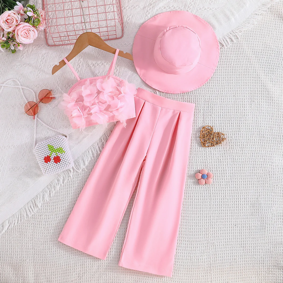 B091 Conjunto veraniego para niños: tops de malla sin mangas floral - imagen 2