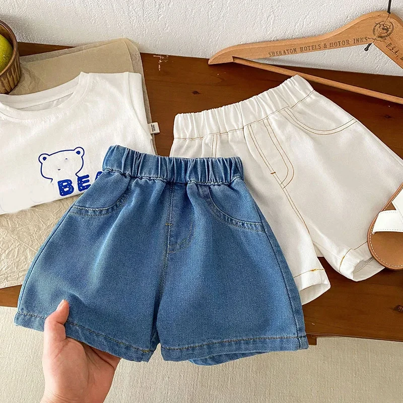 Vaqueritos cortos de mezclilla azul para niño y niña