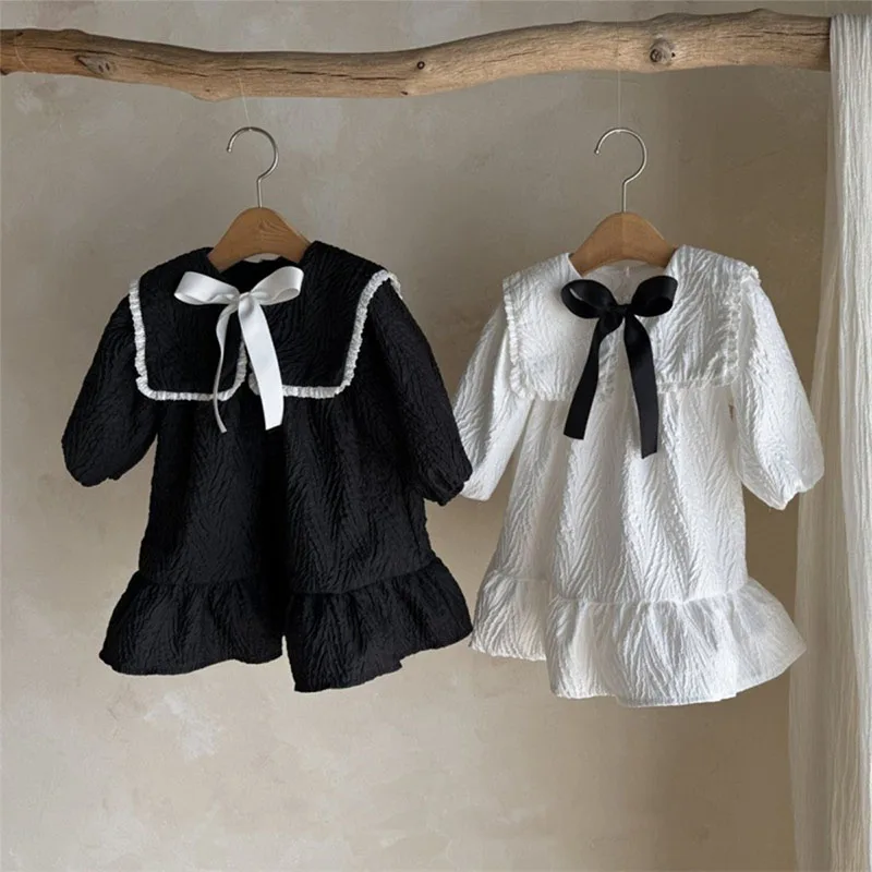 Vestido de niña MILANCEL con lazo y cuello colorblock otoño - imagen 4