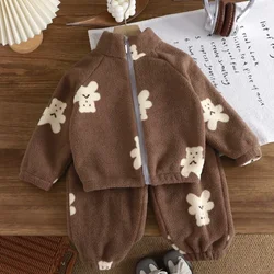 Pijama de lana Coral cálido de felpa para niños y niñas