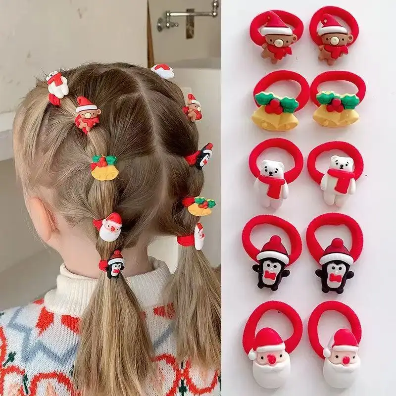 Tocado de Navidad infantil con lazo rojo y banda elástica - imagen 3