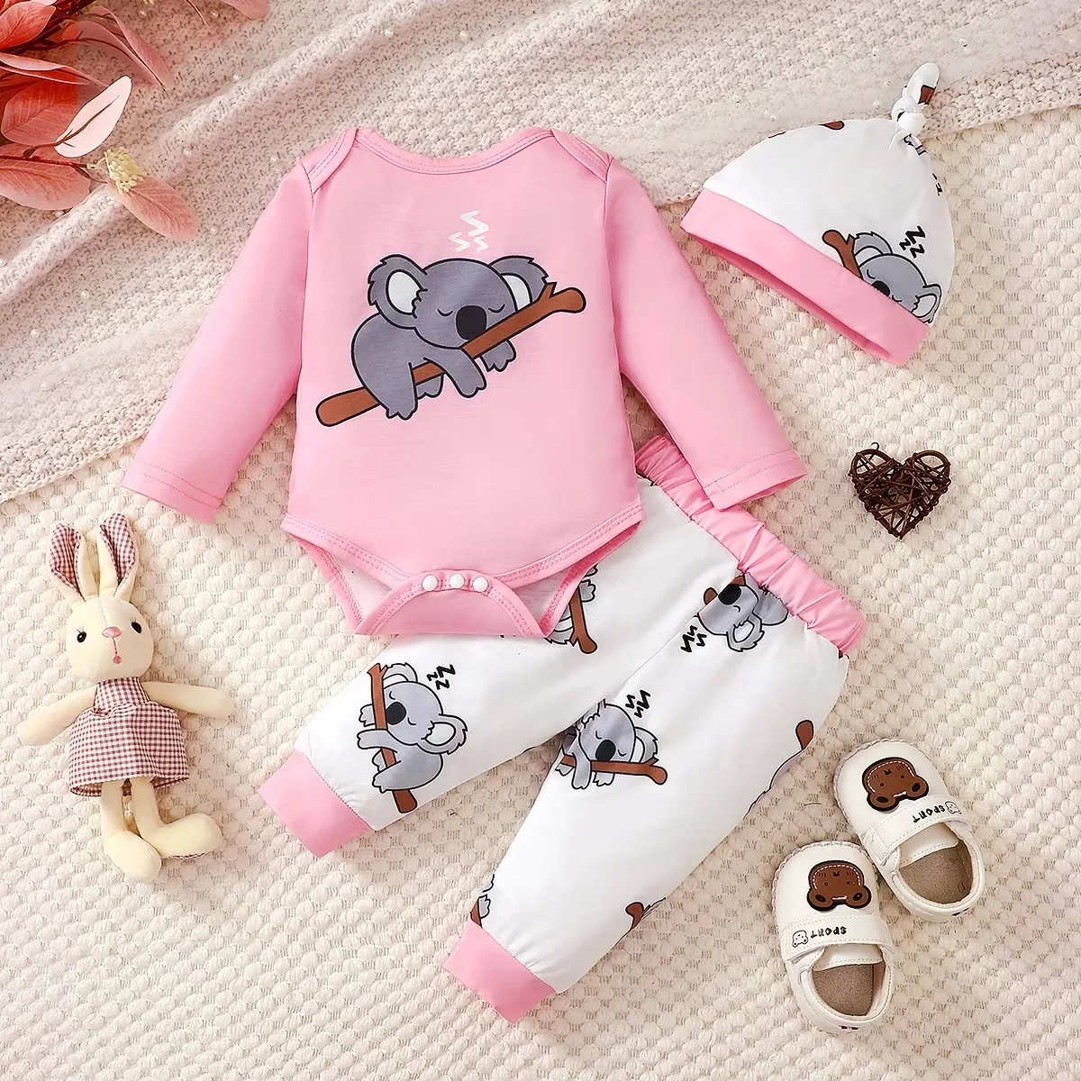 Conjunto bebé niña koala manga larga primavera otoño recién nacida