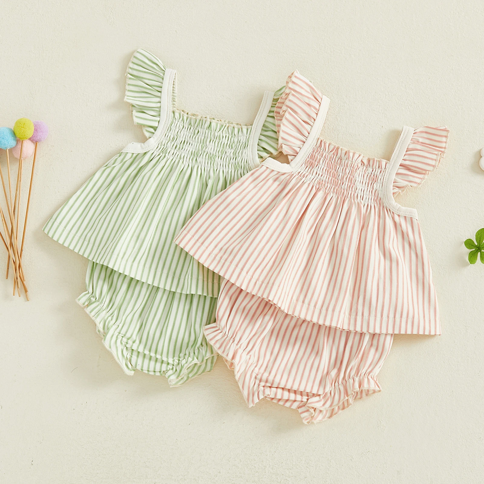 Tregren conjunto verano niña con blusa rayada manga mariposa y short - imagen 3