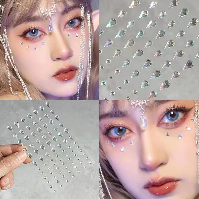 Pegatinas de diamantes para maquillaje facial y de ojos – cristal