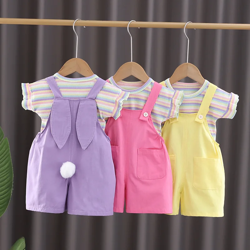 Conjunto verano bebé a rayas: camiseta manga corta y mono - imagen 2