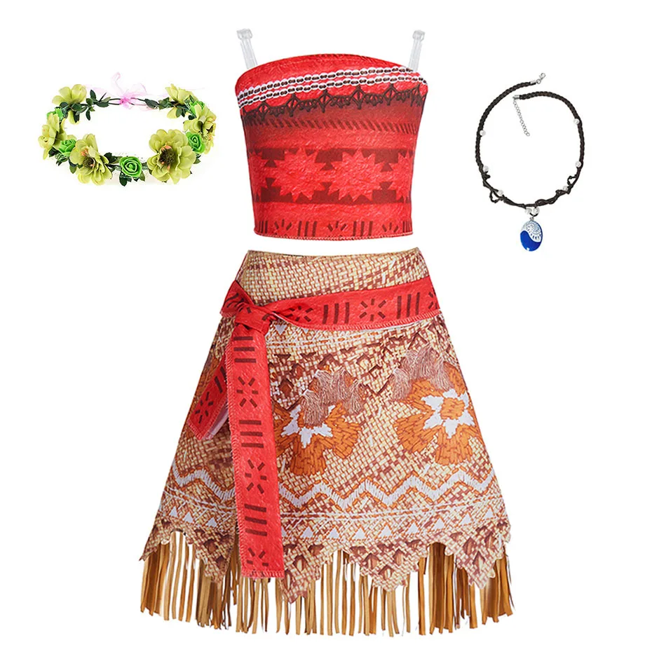 Vestido Vaiana Disney para niña – Disfraz Prinzessin con borlas tropical