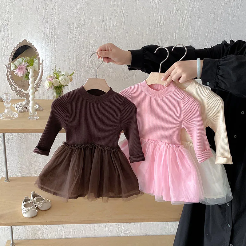 MILANCEL vestido de otoño para niña tejido malla