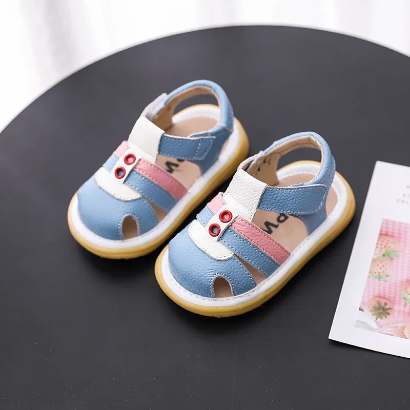 Sandalias de cuero genuino anticolisión estivales para niños y niñas - imagen 3