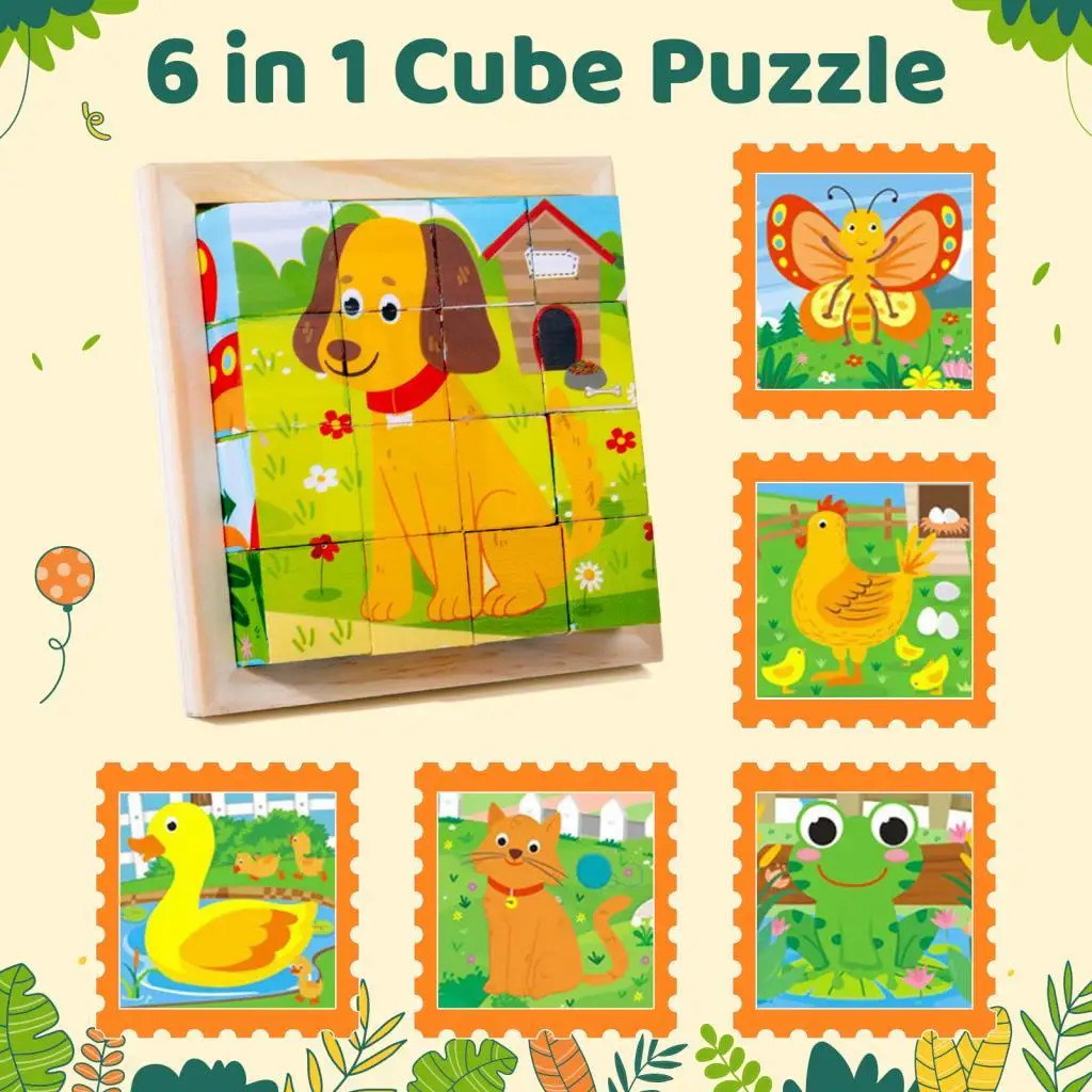 Rompecabezas de madera multicaras para desarrollo infantil en casa - imagen 2