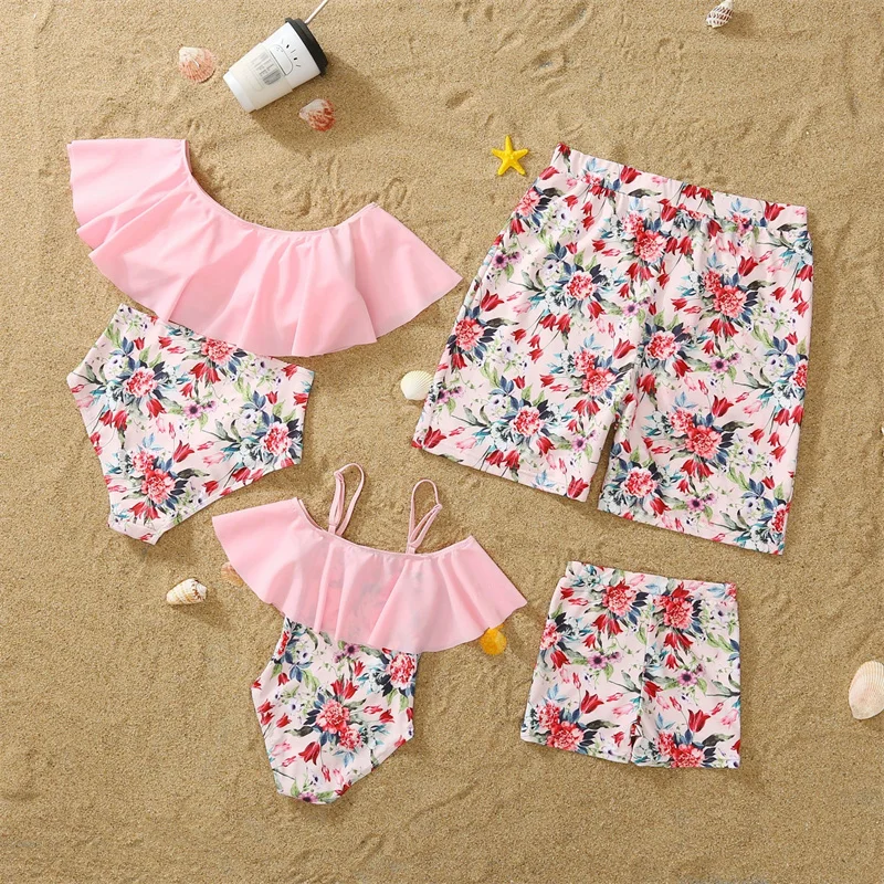 Traje de baño familiar a juego para papá e hijo, mamá e hija