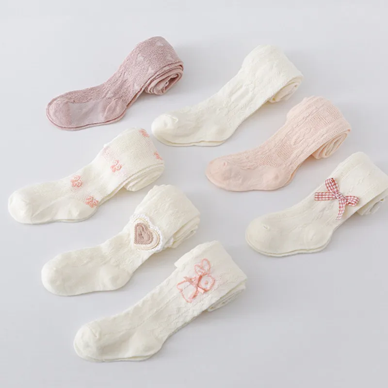 Pantimedias de malla bebé con lazo para niña, primavera-verano