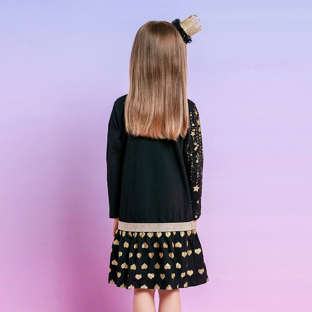 DXTON vestido de lentejuelas para niña con lazo dorado - imagen 3