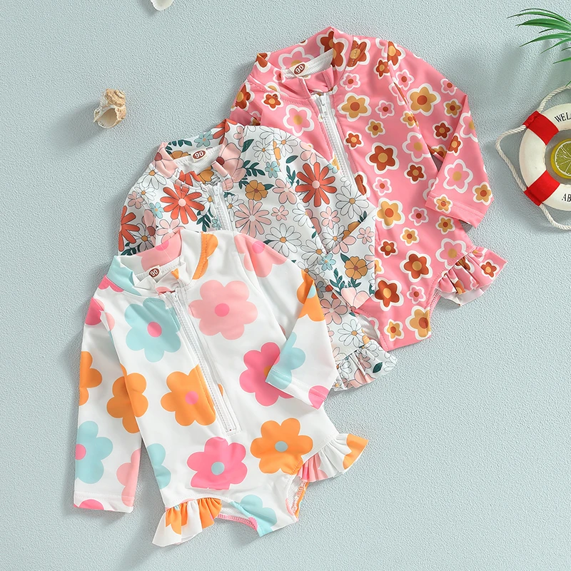 Tregren bañador de manga larga floral con cremallera para niñas - imagen 3