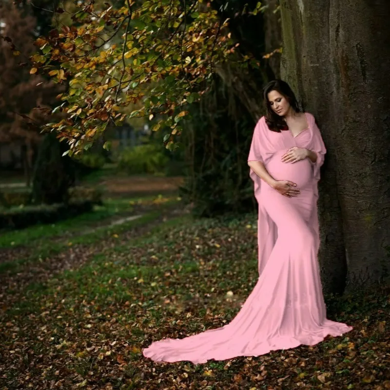 Vestido de maternidad largo elegante para fotos con mangas murciélago - imagen 3