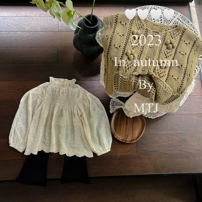 MILANCEL Blusa de manga larga con encaje para niña otoño - imagen 4