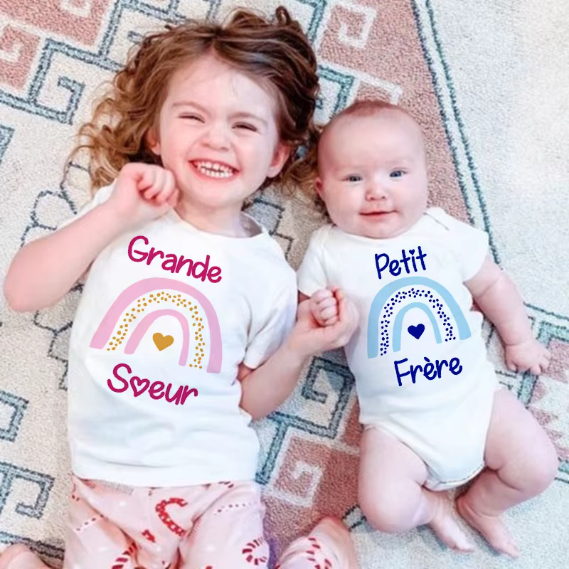 Camisetas gemelas Arcoíris de algodón para hermanos - imagen 5