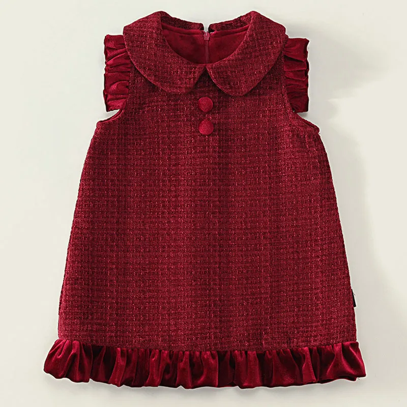Vestido de Navidad para niña rojo cálido de punto de invierno