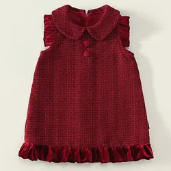 Vestido de Navidad para niña rojo cálido de punto de invierno