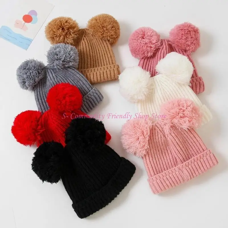 Gorro de bebé punto cálido para invierno con pompones - imagen 4