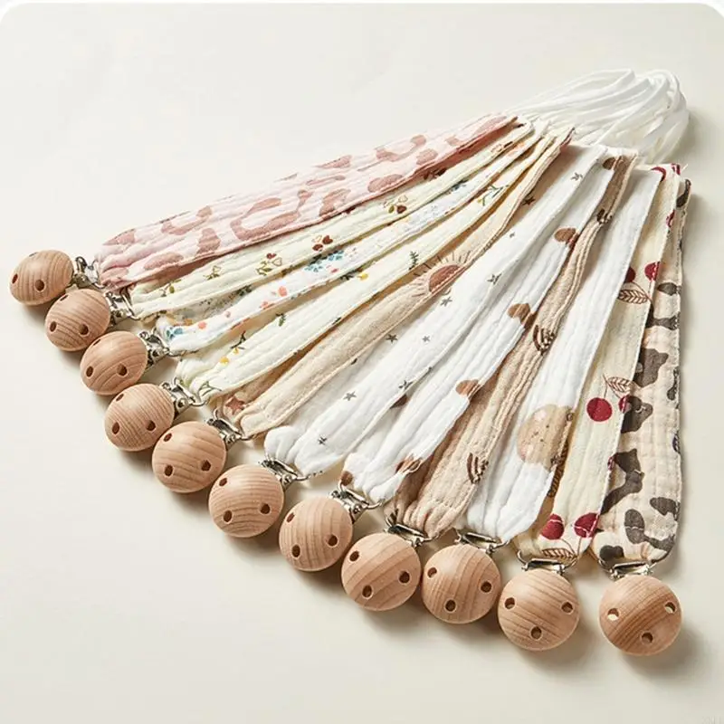 Cadena de madera para chupete de bebé – Algodón estampado - imagen 3