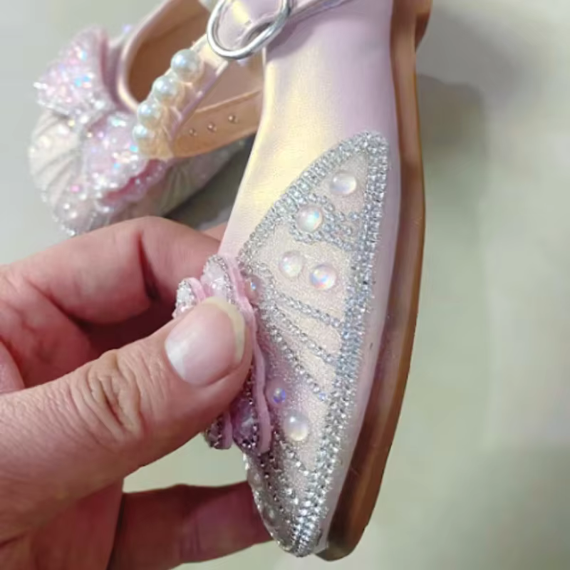 Zapatos de cuero con arco princesa para niña - Planos con perlas - imagen 2