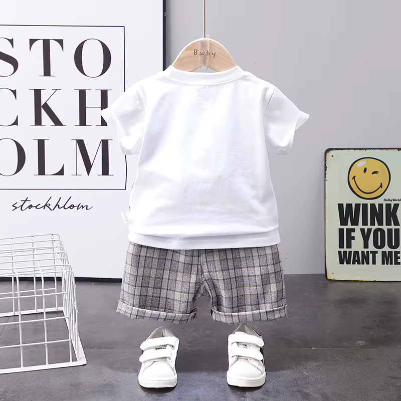Conjunto verano bebé de cuadros con camiseta y pantalón corto - imagen 5