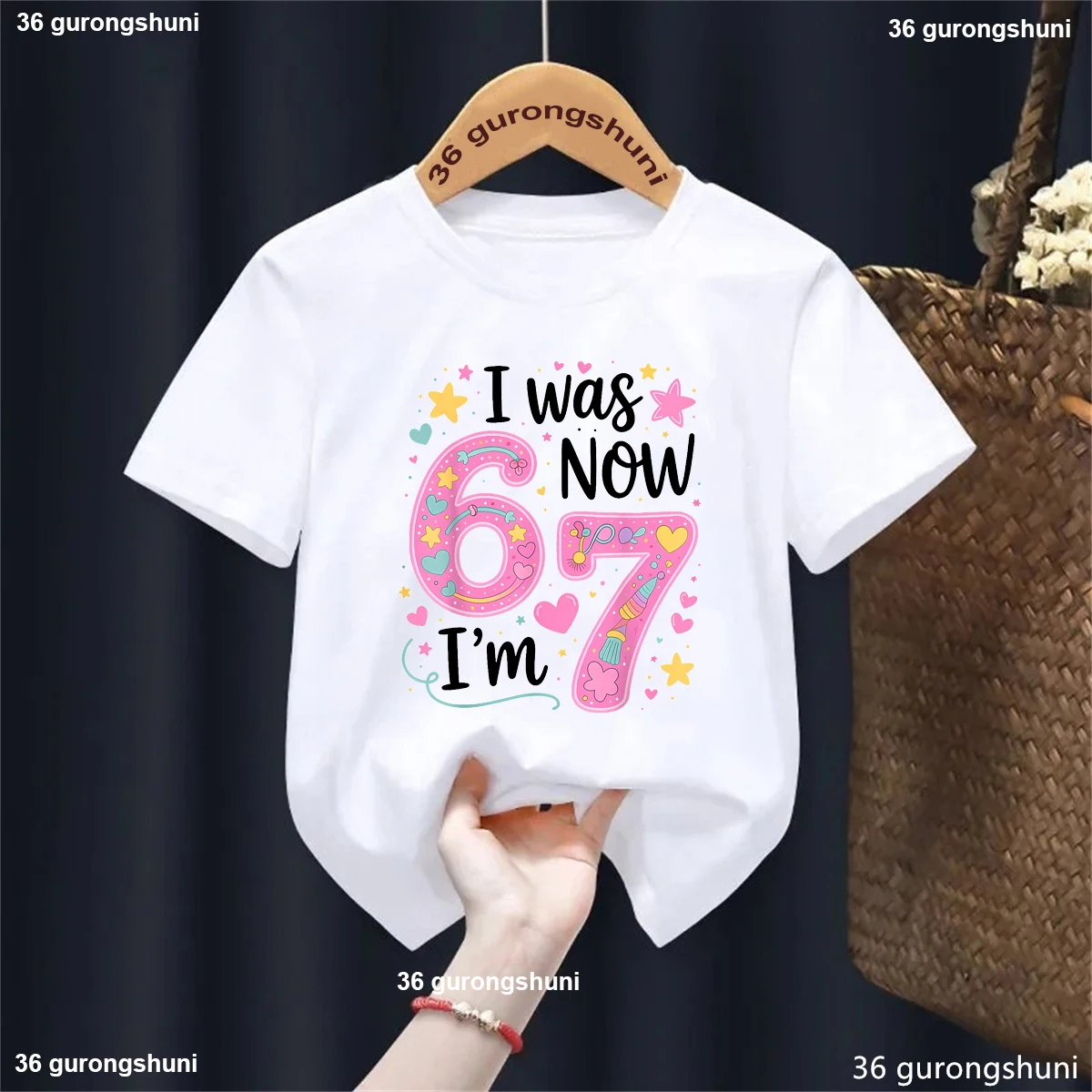 Camiseta I Was 6 New I Am 7 Kawaii para niña de manga corta verano - imagen 2