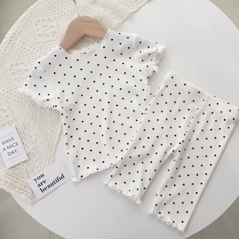 Conjunto pijama de lunares manga larga niña, estilo coreano - imagen 3