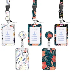 Portacredenciales retráctil con diseño floral y cordón de poliéster