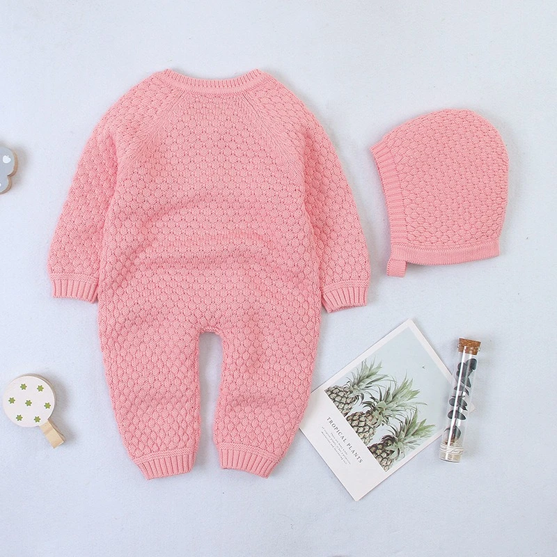 Mameluco bebé unisex de punto algodón con gorro para otoño e invierno - imagen 2