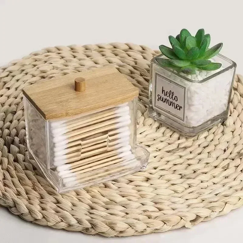 Caja transparente con tapa de bambú