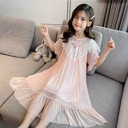 Camisón princesa de modal para bebé niña – Volantes y lazo para verano