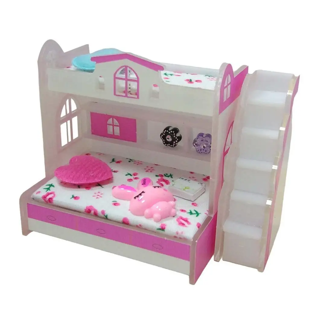 Cama litera para casa de muñecas en miniatura, juguete infantil - imagen 3