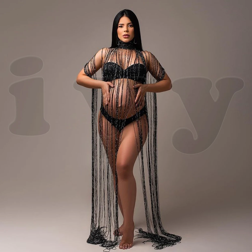 Borlas largas en seda brillante para fotos de embarazo y maternidad - imagen 2