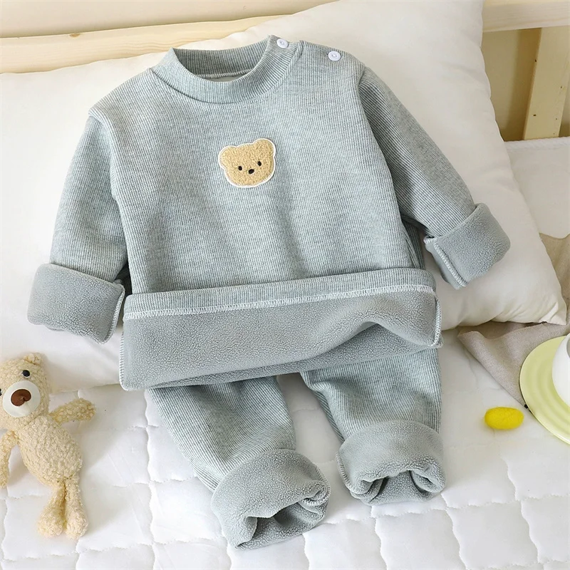 Conjuntos de lana para niños de invierno, pijama de casa grueso - imagen 5