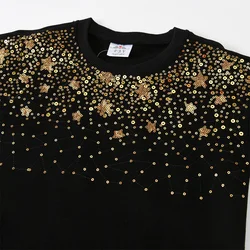 DXTON Sudadera de algodón para niñas con lentejuelas y estrellas