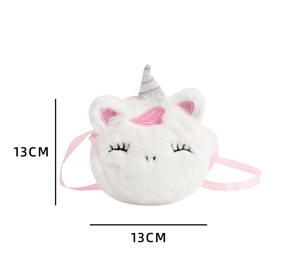 Bolso de felpa con diseño de unicornio visto frontal