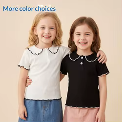 Camiseta de verano manga corta para niña con cuello barco