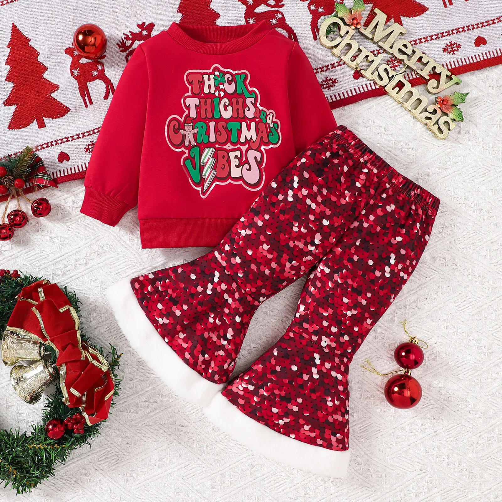 Conjunto de invierno con top de Navidad y pantalón de lentejuelas - imagen 4