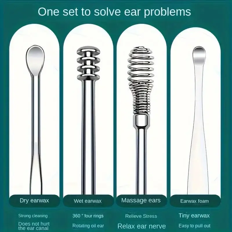 Accesorios de limpieza de oídos con cucharas espirales de acero - imagen 5