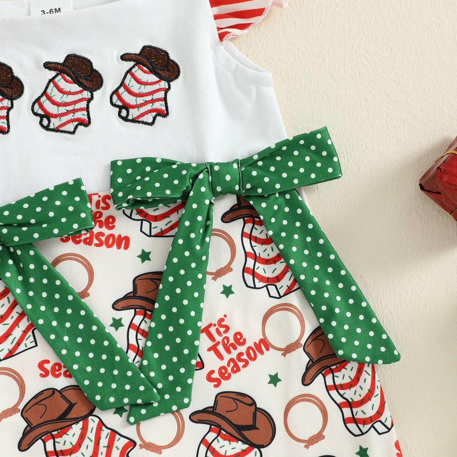 VISgogo Mameluco de Navidad para niña con estampado y lazo mono - imagen 4