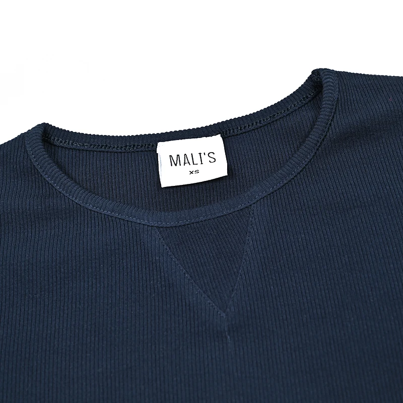 Camisa azul marino escolar niños manga larga – Cuello redondo con logo bordado - imagen 4