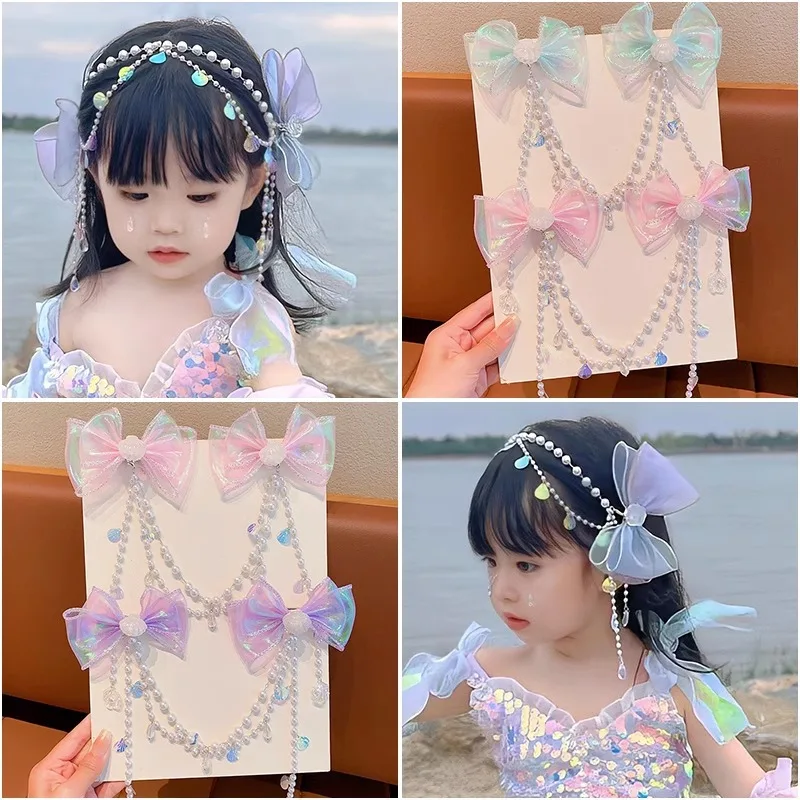 Horquilla de perlas con lazo para niña, estilo princesa - imagen 4