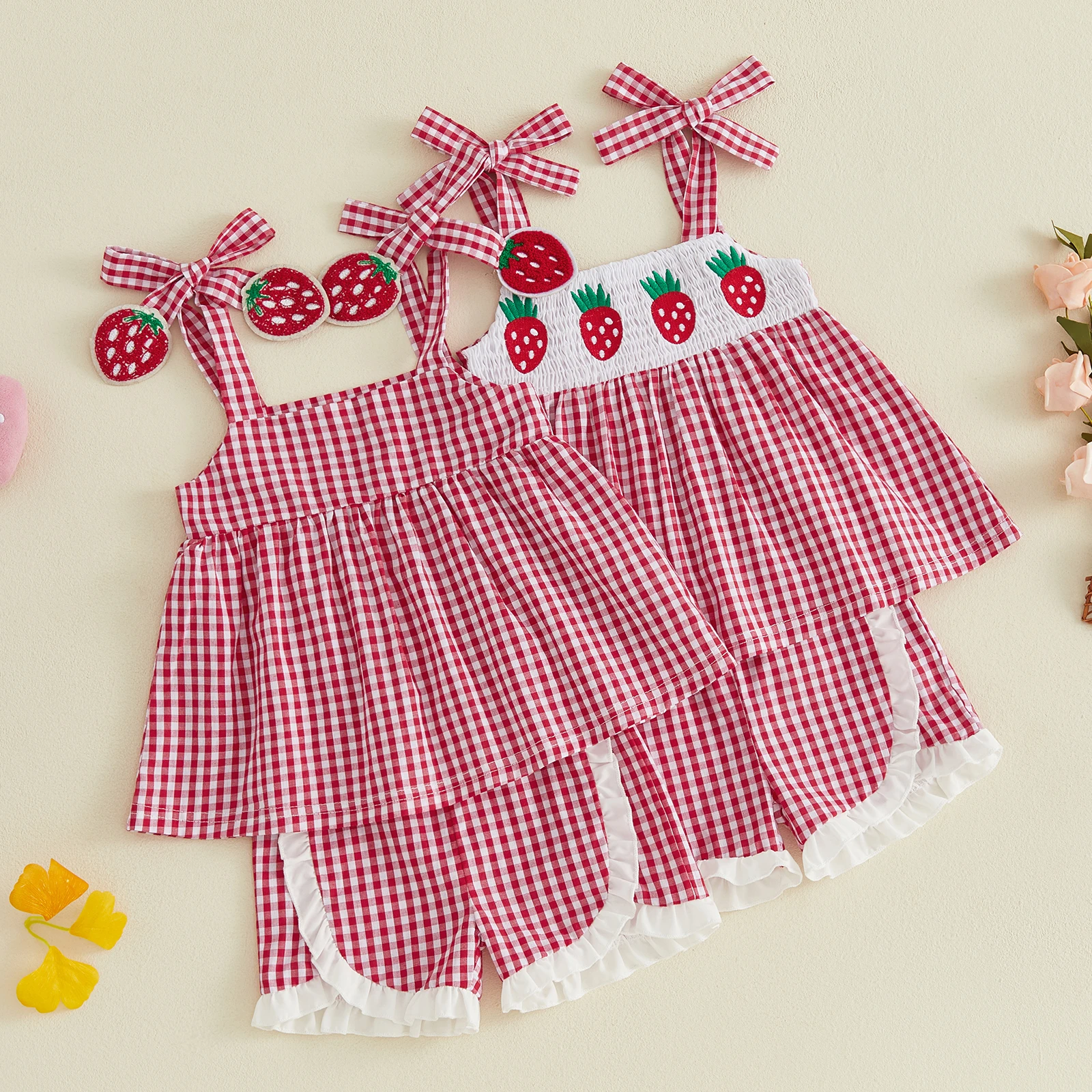 Conjunto verano bebé niña cuadros sin mangas y pantalón corto volantes - imagen 5