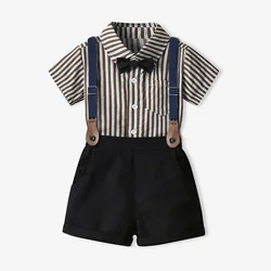 Conjunto veraniego para niños: camisa a rayas y pantalón con tirantes
