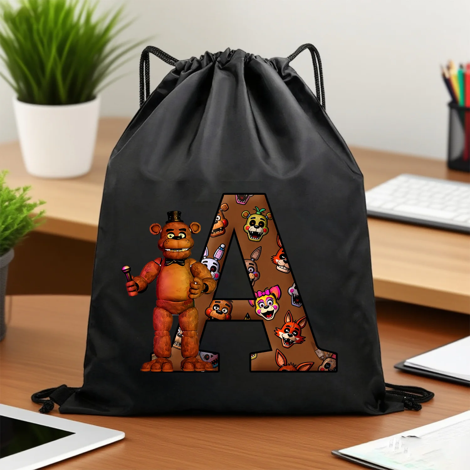 Bolsa con cordón Fnafs Five Nights At Freddy's de almacenamiento negra