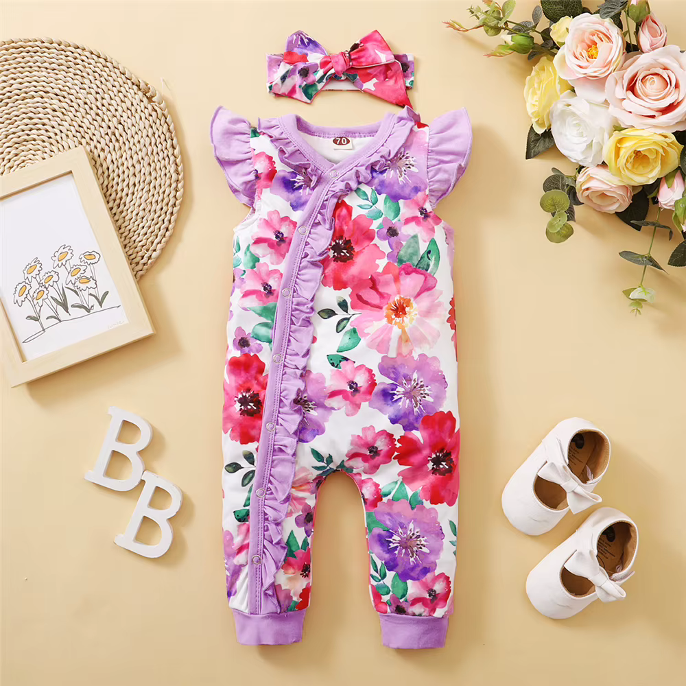 Bodysuit floral con volante y conjunto infantil