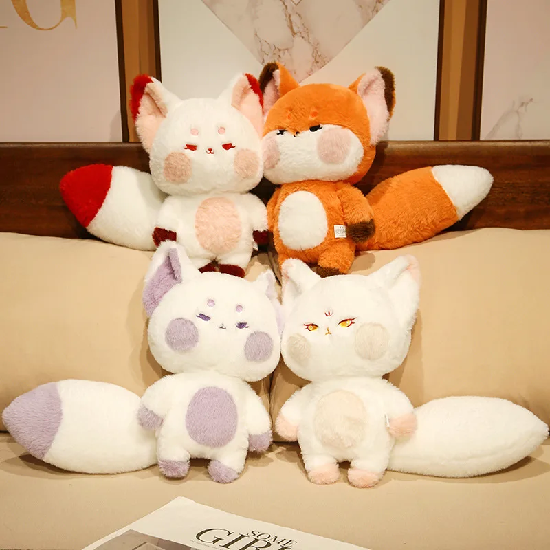 Peluche de zorro naranja y blanco con cola grande, suave - imagen 5